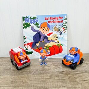 Blippi Christmas Book and Toy Lot Fire Truck ATV and Action Figure Set